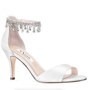 Nina Ivory Luster Satin Embellished Women's Heels